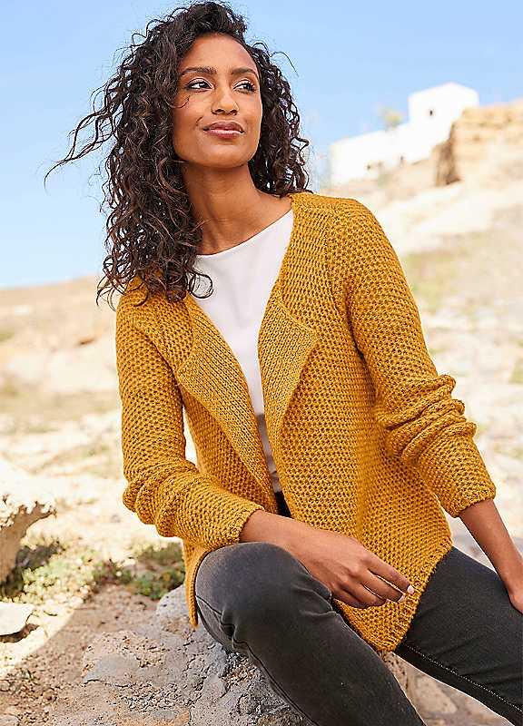 Heine Honeycomb Pattern Cardigan - Mustard - Size 22 on Productcaster.