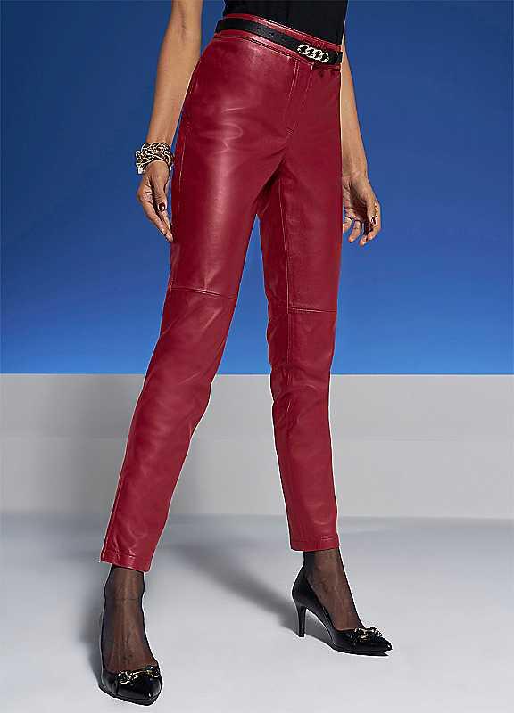 Plus Size Heine Leather Trousers - Cherry - Size 18 on Productcaster.