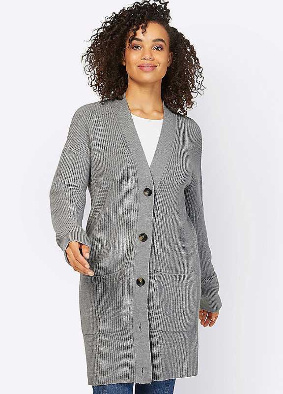 Plus Size Heine Longline Button Cardigan - Grey Marl - Size 18 on Productcaster.