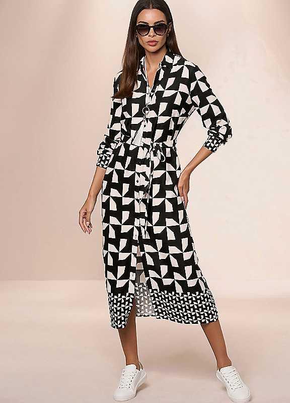 Heine Patterned Shirt Dress - Black Print - Size 14 on Productcaster.