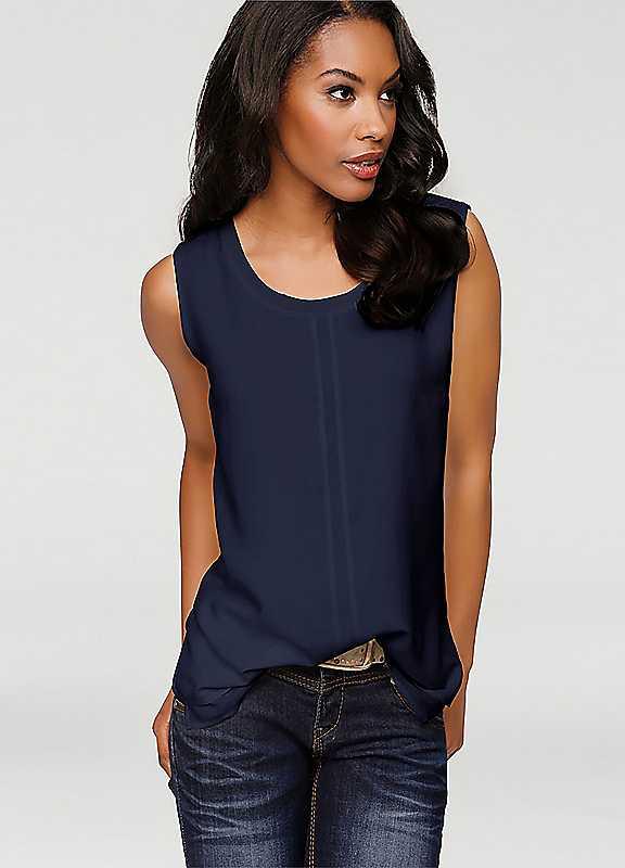 Plus Size Heine Sleeveless Layered Look Top - Navy - Size 10 on Productcaster.