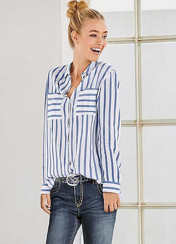 Plus Size Heine Striped Longline Blouse - Blue Stripe - Size 8 on Productcaster.