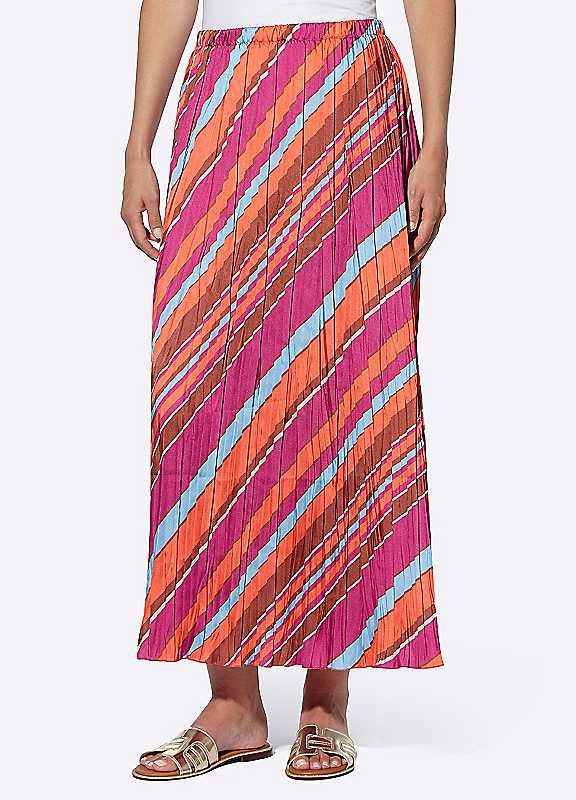 Heine Striped Pleated Maxi Skirt - Orange Stripe - Size 24 on Productcaster.