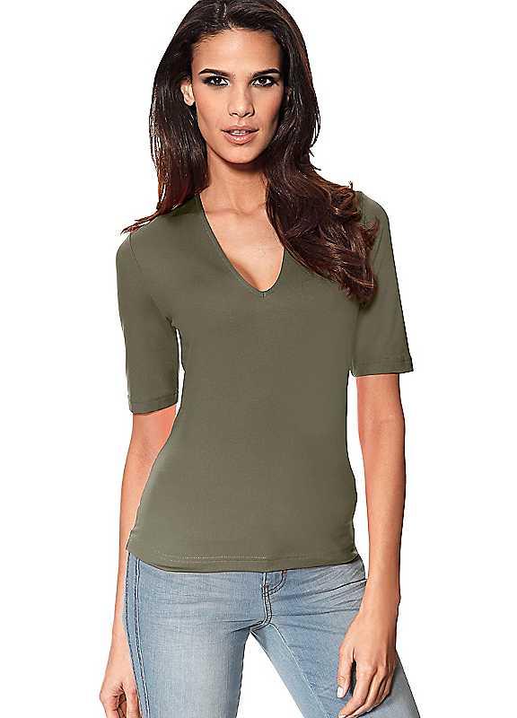 Heine V-Neck Stretch Top - Olive - Size 22 on Productcaster.