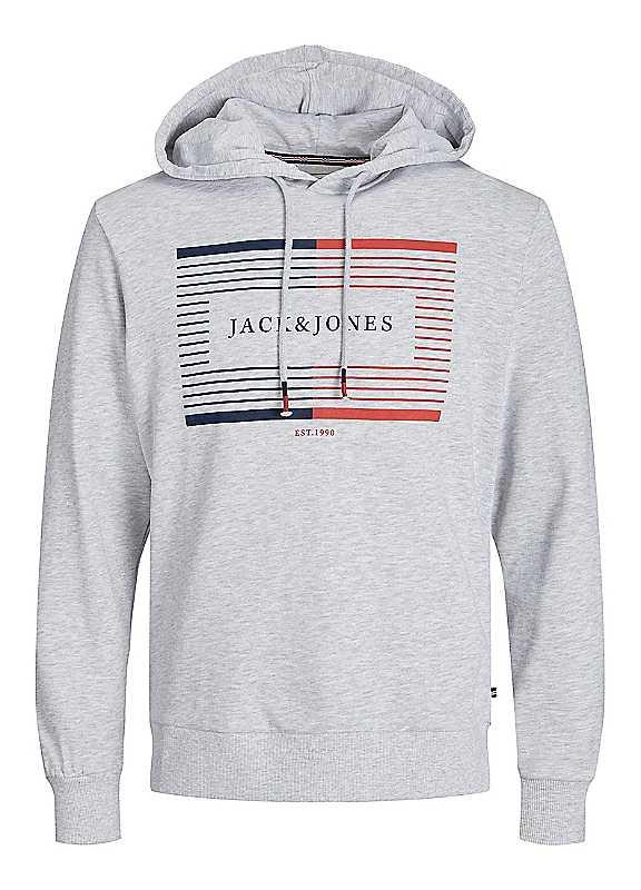 Jack & Jones Logo Print Hoodie - White Marl - Size S on Productcaster.