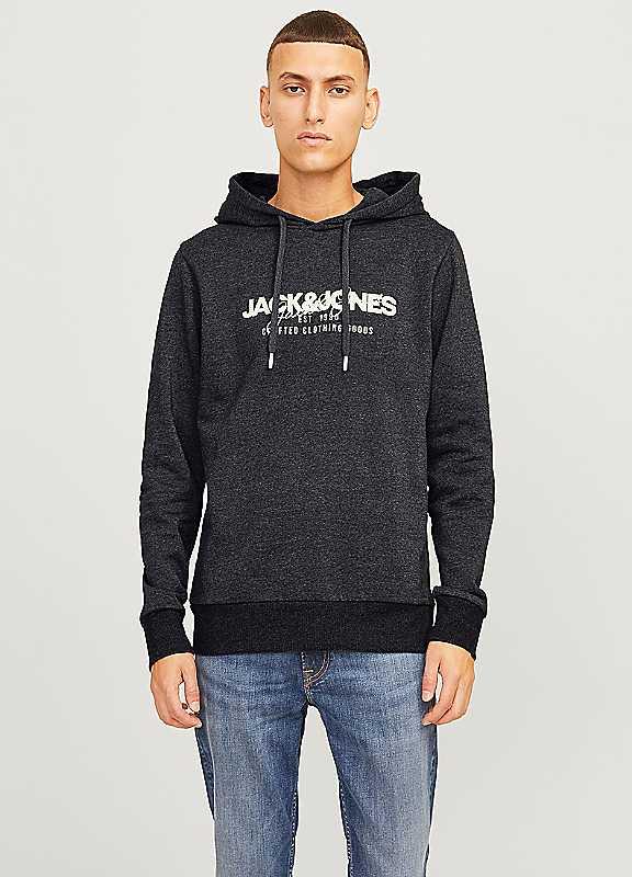 Jack & Jones Logo Print Hoodie - Black - Size M on Productcaster.