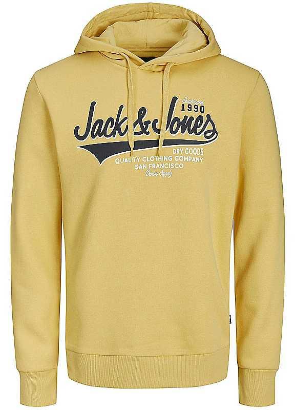 Jack & Jones Logo Print Hoodie - Mustard - Size L on Productcaster.