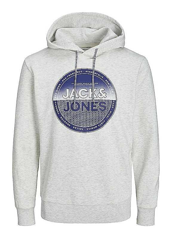 Jack & Jones Logo Print Hoodie - White Marl - Size XS on Productcaster.