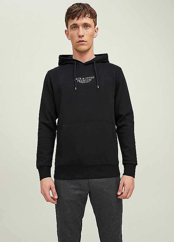 Jack & Jones Logo Print Hoodie - Black - Size XS on Productcaster.