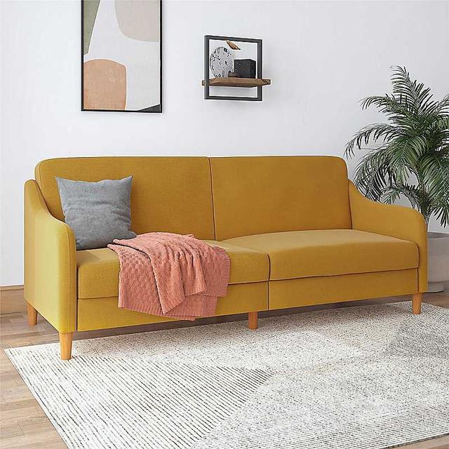 Jasper Linen Coil Futon - Mustard on Productcaster.