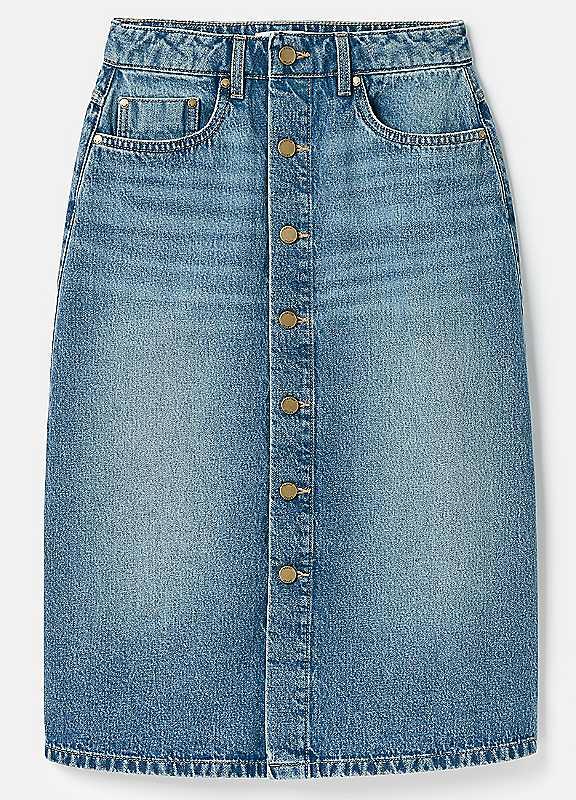 Plus Size Joules Button Front Denim Midi Skirt - Size 14 on Productcaster.