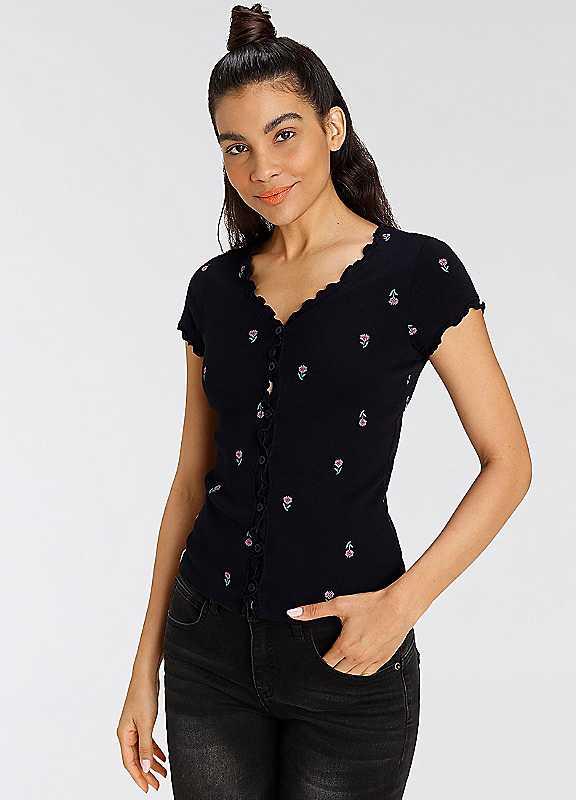 Plus Size KangaROOS Floral Print Top - Black - Size 6/8 on Productcaster.