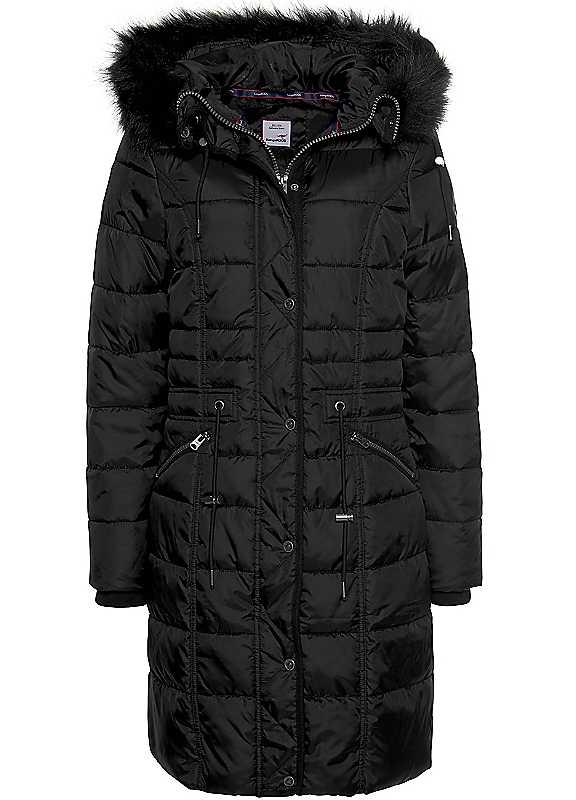 Plus Size KangaROOS Long Quilted Coat - Black - Size 12 on Productcaster.