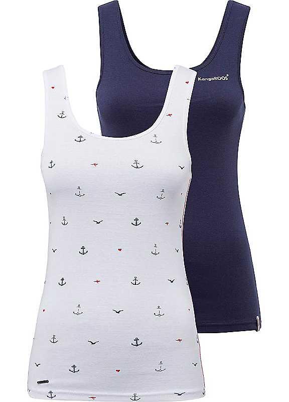 Plus Size KangaROOS Pack of 2 Vest Tops - White Print / Navy - Size 22/24 on Productcaster.