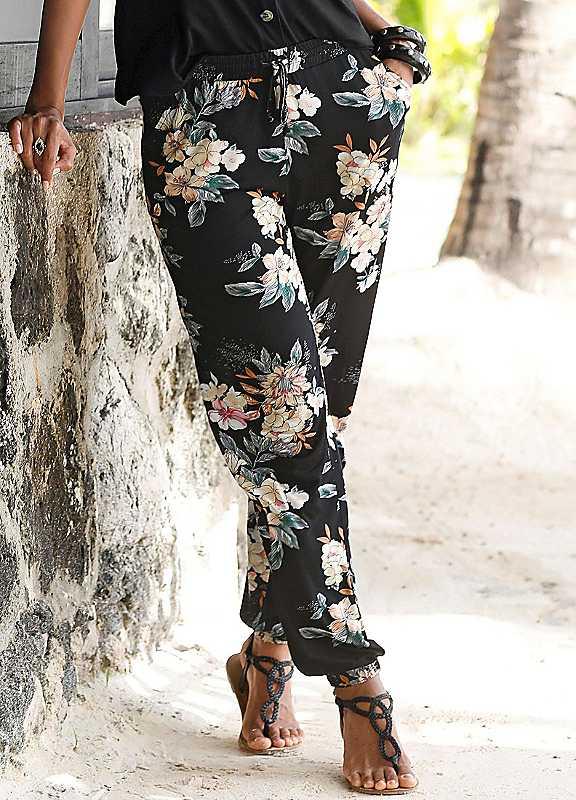 LASCANA Beach Trousers - Black Floral - Size 12 on Productcaster.