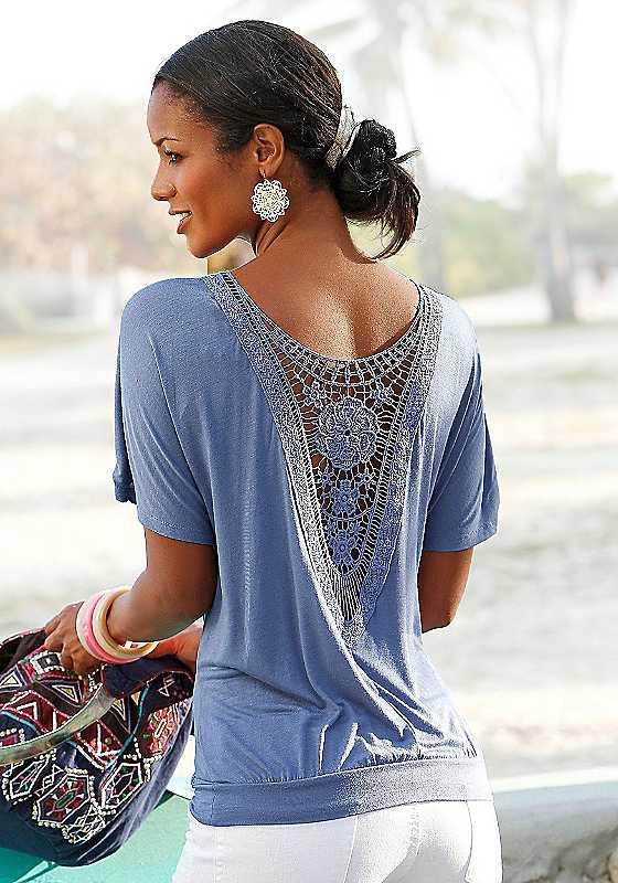 Plus Size LASCANA Crochet Blouse - Blue - Size 26/28 on Productcaster.