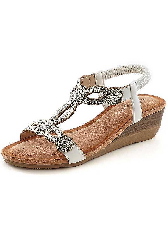 LASCANA Embellished Strap Wedge Sandals - White - Size 3 on Productcaster.