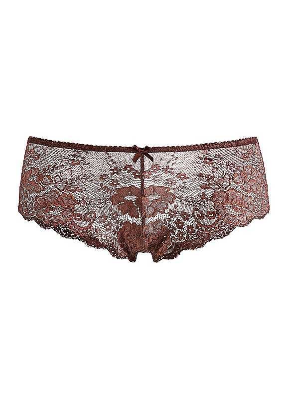 Plus Size LASCANA Floral Lace Hipster Briefs - Brown - Size 6/8 on Productcaster.