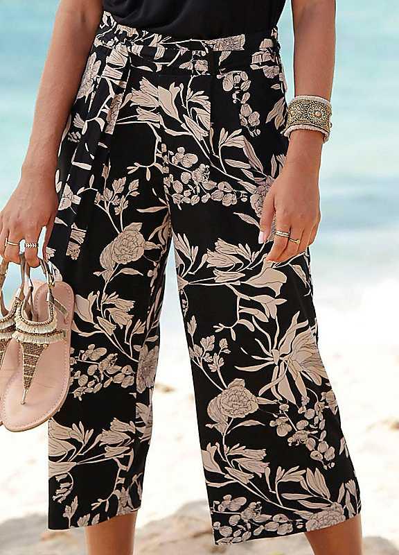 LASCANA Floral Print Culottes - Black / Taupe - Size 18 on Productcaster.