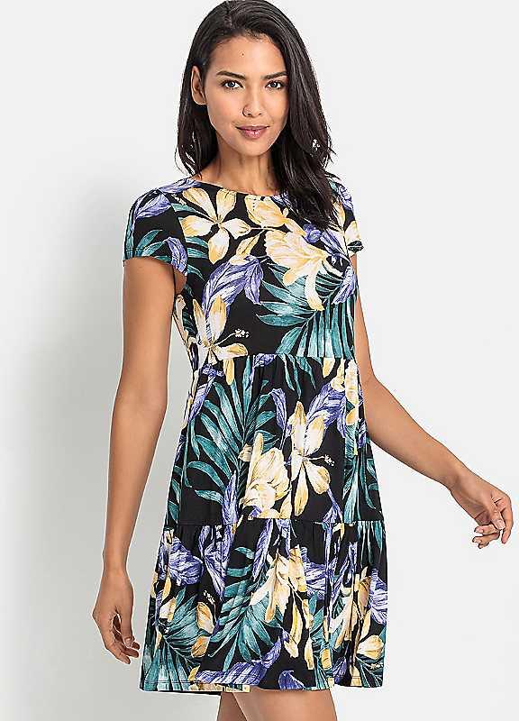 LASCANA Floral Print Jersey Dress - Black Print - Size 16 on Productcaster.