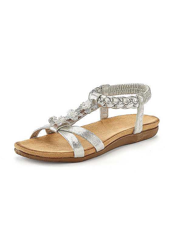 LASCANA Gemstone Strappy Sandals - Silver - Size 6 on Productcaster.