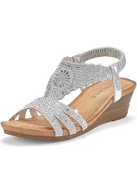 LASCANA Glitter Strap Sandals - Silver Coloured - Size 4 on Productcaster.