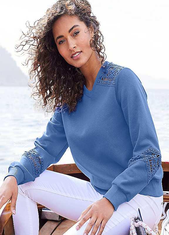 LASCANA Lace Trim Sweatshirt - Royal Blue - Size 18/20 on Productcaster.