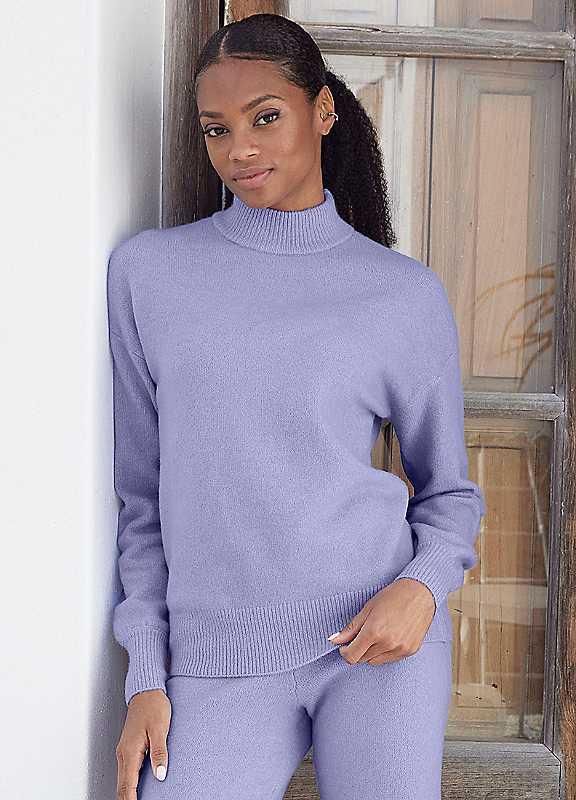 Plus Size LASCANA Long Sleeve Knitted Sweatshirt - Purple - Size 22/24 on Productcaster.