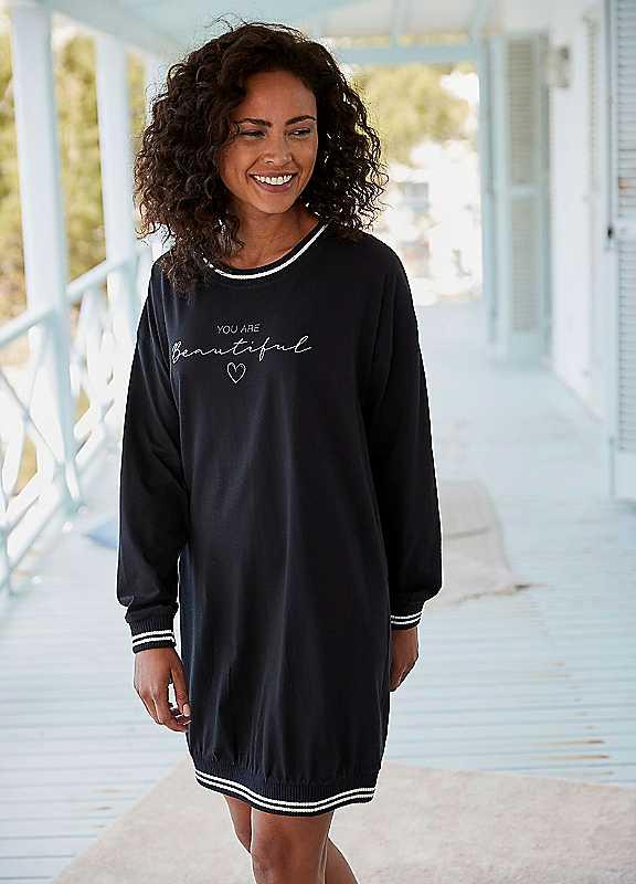 LASCANA Long Sleeve Nightgown - Black - Size 6/8 on Productcaster.