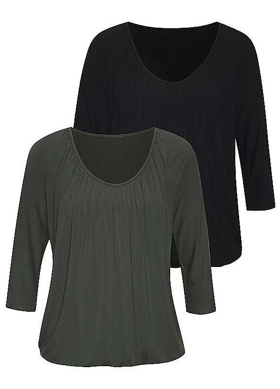 LASCANA Pack of 2 Jersey Blouses - Grey / Black - Size 6/8 on Productcaster.