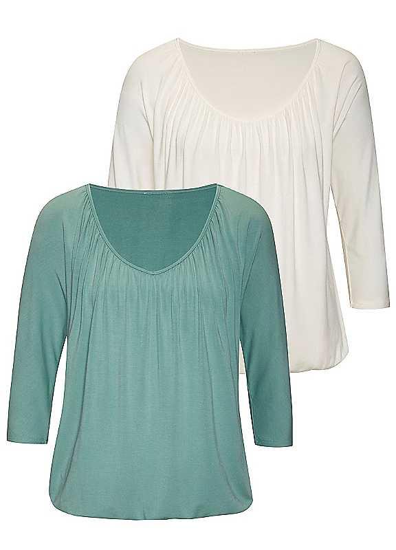 LASCANA Pack of 2 Jersey Blouses - Mint / Cream - Size 14/16 on Productcaster.