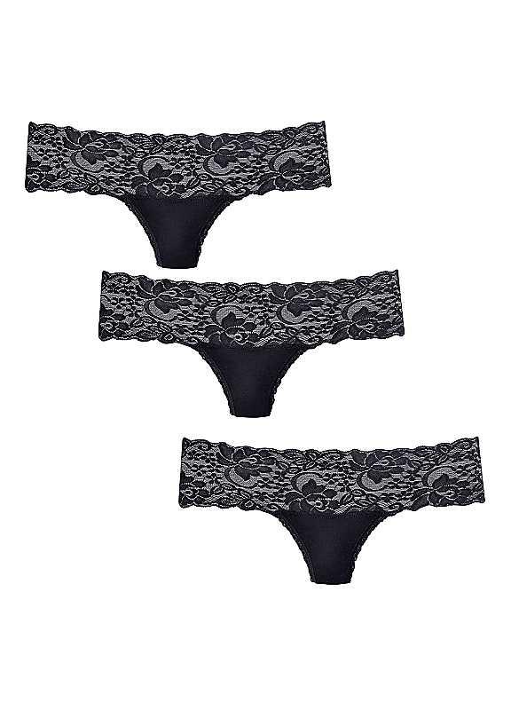 LASCANA Pack of 3 Thongs - 3 x Black - Size 22/24 on Productcaster.