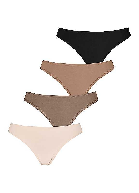 LASCANA Pack of 4 Thong - Champagne/Nougat/ Beige/Black - Size 14/16 on Productcaster.