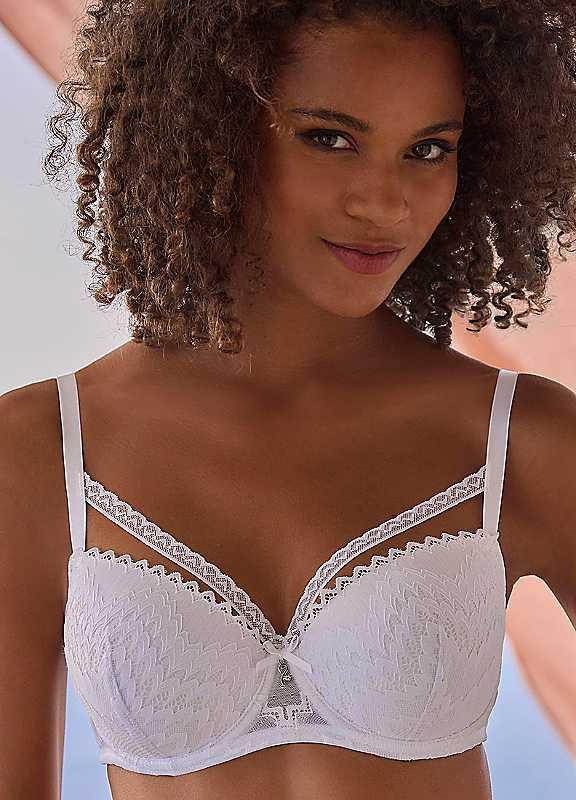 LASCANA Padded Balcony Bra - White - Size 32DD on Productcaster.