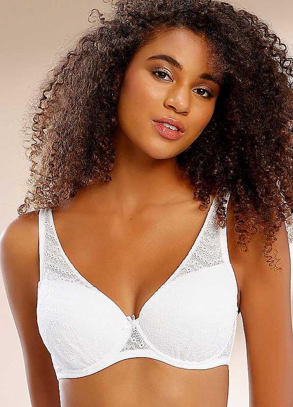 LASCANA Padded Plunge Bra - White - Size 38DD on Productcaster.