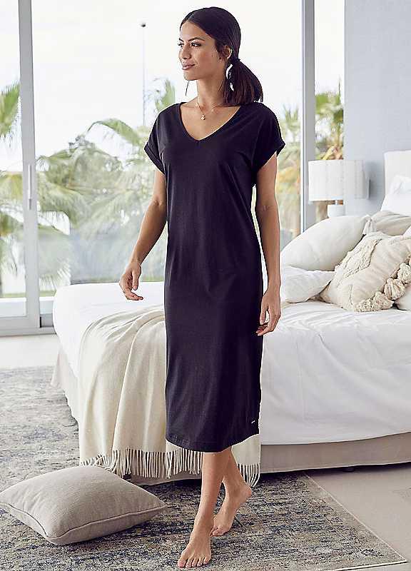 LASCANA Short Sleeve Nightie - Black - Size 18/20 on Productcaster.