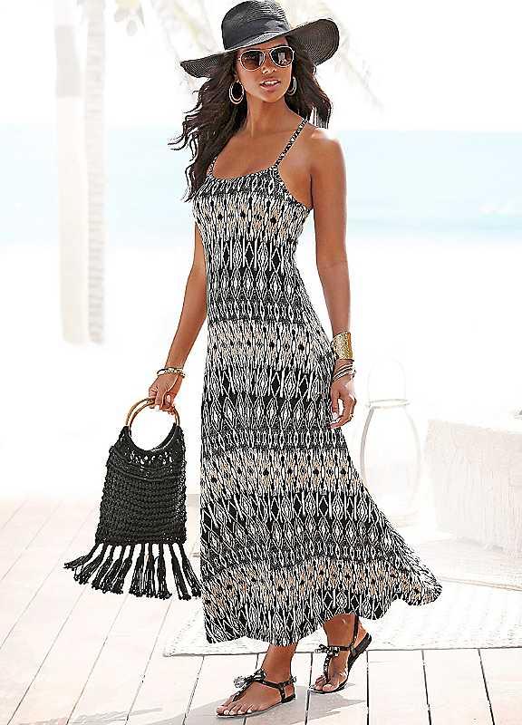 LASCANA Strappy Print Maxi Dress - Black/Cream - Size 18 on Productcaster.