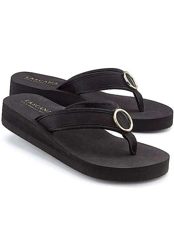 LASCANA Toe Post Mules - Black - Size 4 on Productcaster.