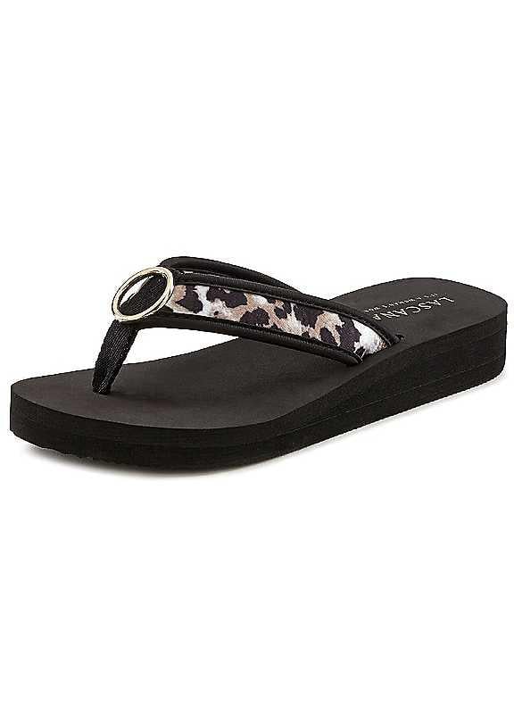 LASCANA Toe Post Mules - Black Leopard Print - Size 7 on Productcaster.