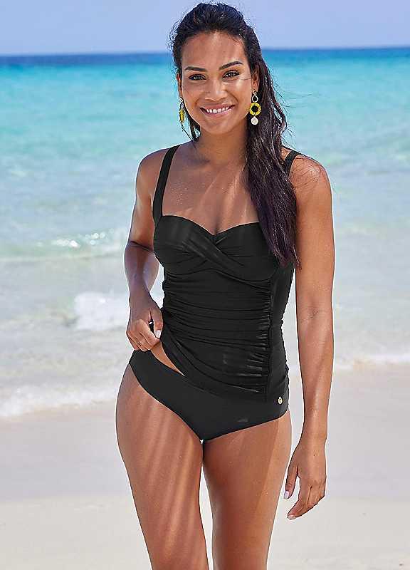 LASCANA Tummy Control Tankini Top - Black - Size 16B on Productcaster.