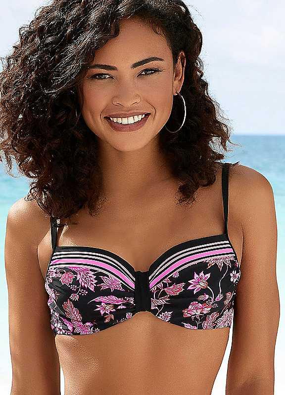 LASCANA Underwired Bikini Top - Black/Pink - Size 14D on Productcaster.