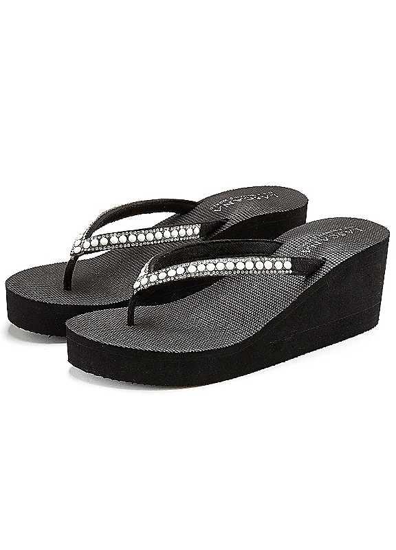 LASCANA Wedge Heel Pearl Mules - Black - Size 7 on Productcaster.