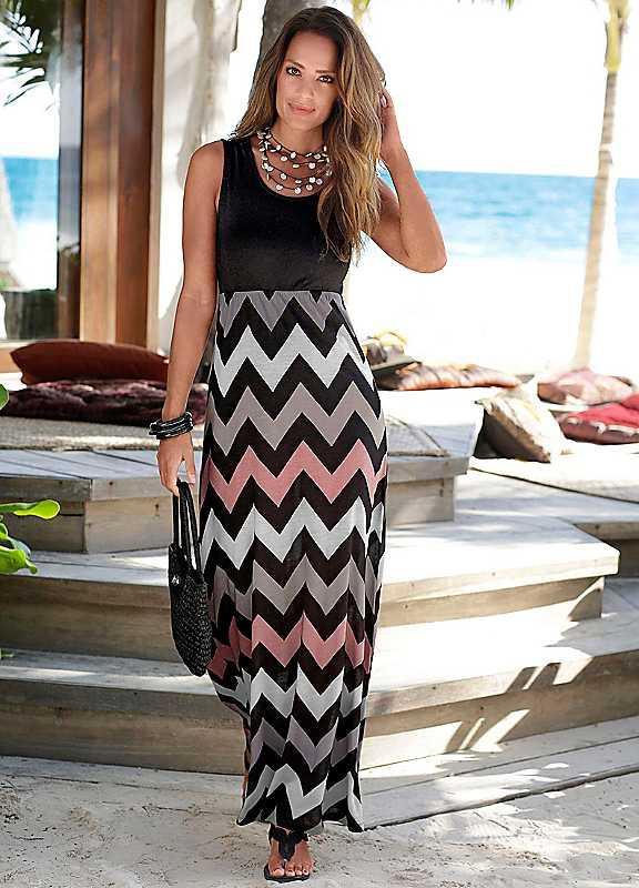 LASCANA Zig Zag Print Maxi Dress - Black Print - Size 12 on Productcaster.