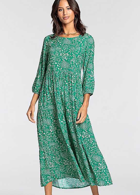 Plus Size Laura Scott Floral Print Maxi Dress - Green Floral - Size 16 on Productcaster.