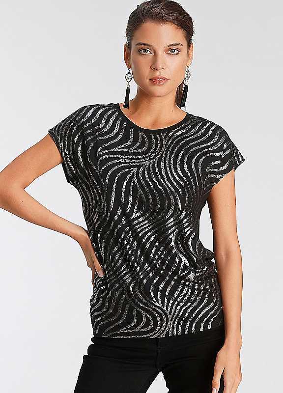 Laura Scott Foil Print Top - Black - Size 14 on Productcaster.