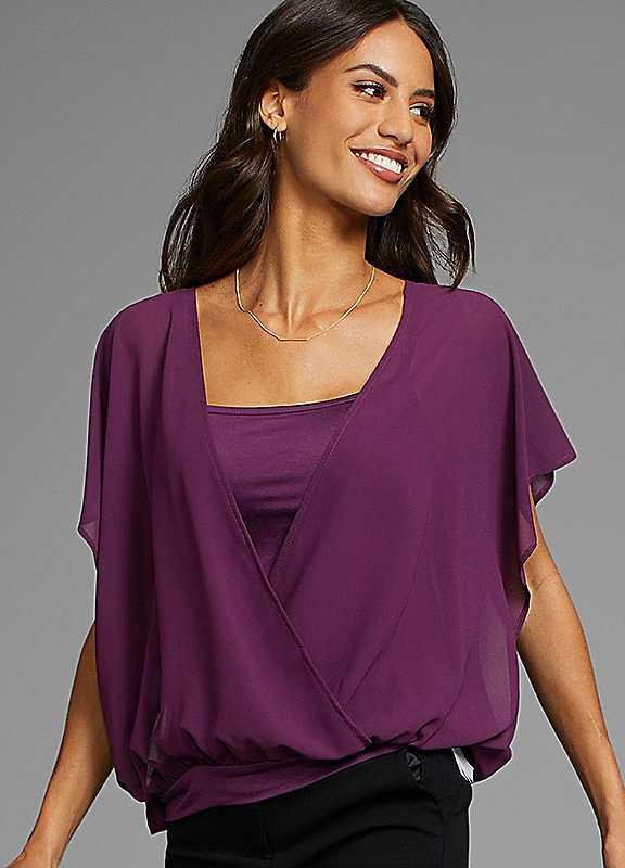 Laura Scott Wrap Look Blouse - Purple - Size 18 on Productcaster.