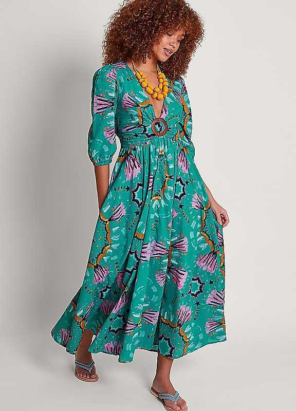 Monsoon Allegra Ring Dress - Teal - Size LARGE on Productcaster.