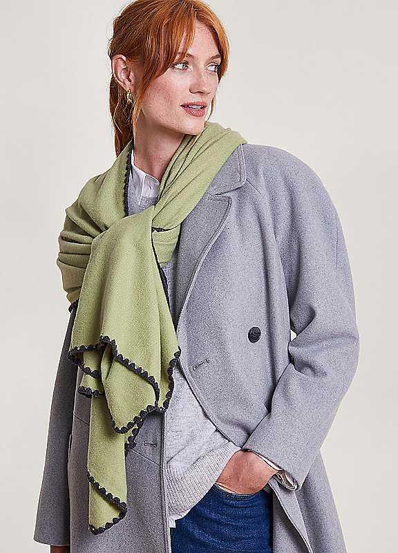 Monsoon Embroidered Scallop Soft Touch Scarf - Green - Size ONE SIZE on Productcaster.