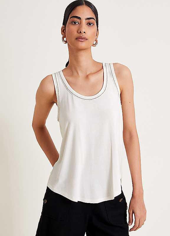 Monsoon Jess Jersey Cami Top - Ivory - Size SMALL on Productcaster.