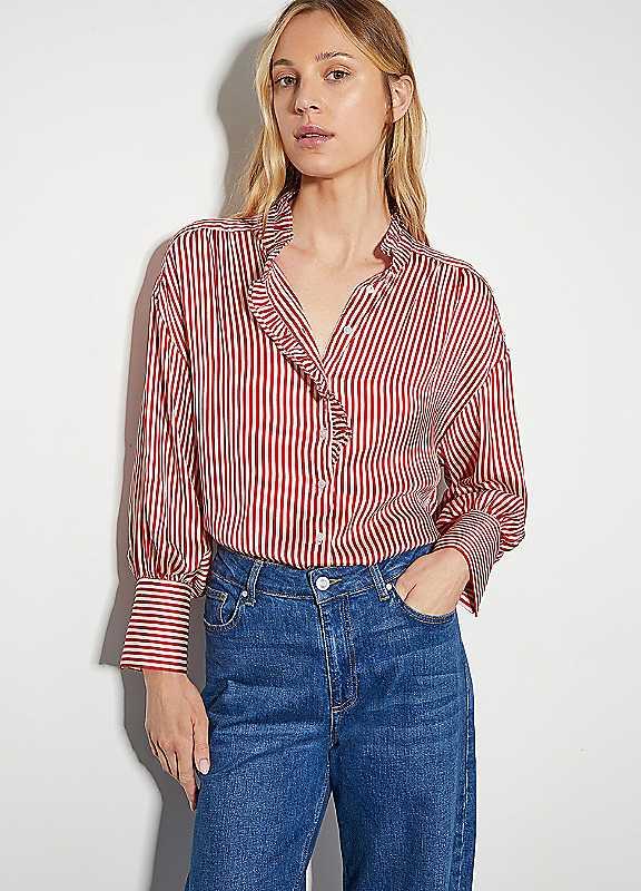 Monsoon Nancy Stripe Blouse - RED - Size XXLARGE on Productcaster.